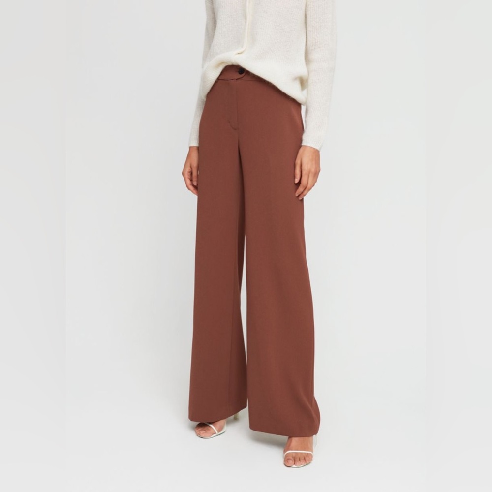 Aritzia Rosalee Pant - High Waist Wide Leg - Nutmeg Brown 8